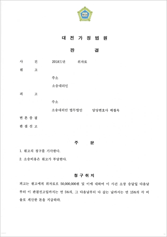 이혼 후 지급의무 없는 위자료 청구 방어