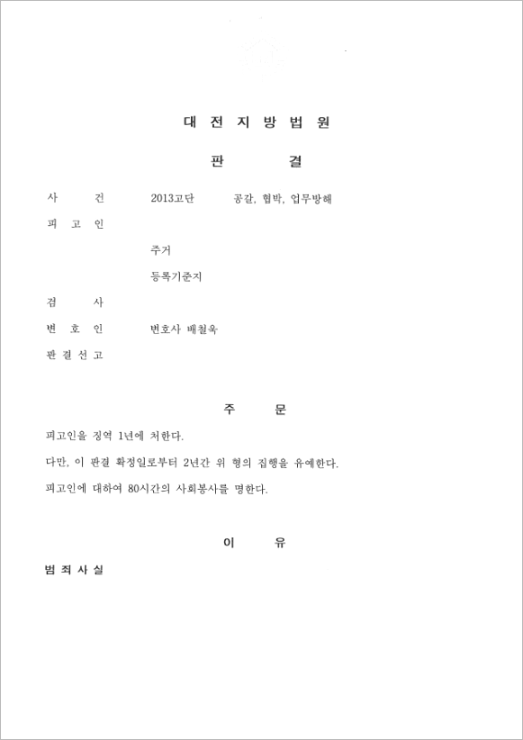 부당한 대우에 저지른 협박 등, 집행유예